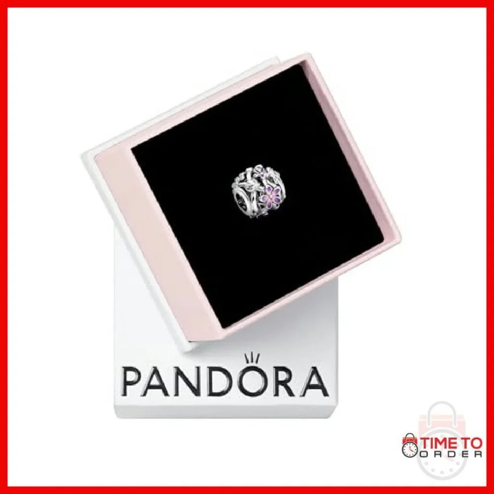 Sterling Silver Flower Charm with Enamel Details, Lobster Clasp